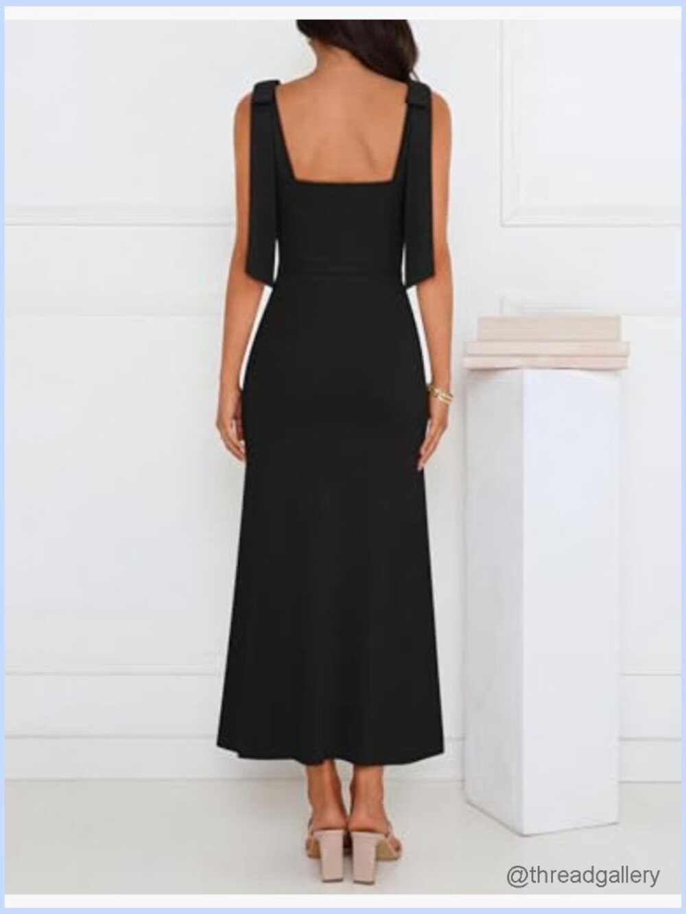 Sleeveless Square Neck Bow Strap Midi Sweater Dress - Picture 5 of 7